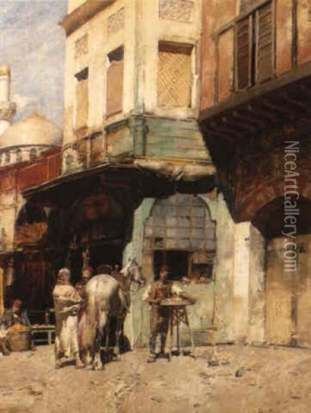 Street Scene In Damascus Oil Painting - Alberto Pasini