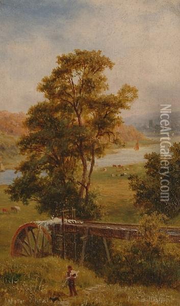 'water Wheel Nr. Dittisham'. Oil Painting - Robert Gallon