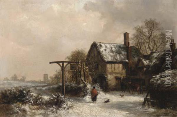 Outside The Stag, Winter Oil Painting - Thomas Smythe