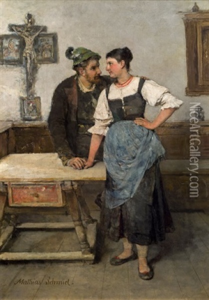 Couple In The Living Room Oil Painting - Mathias Schmid