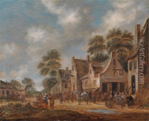 Dorfstrase Mit Bauern Vor Dem Wirtshaus Oil Painting - Thomas Heeremans
