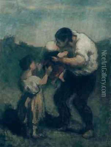 The Kiss 2 Oil Painting - Honore Daumier