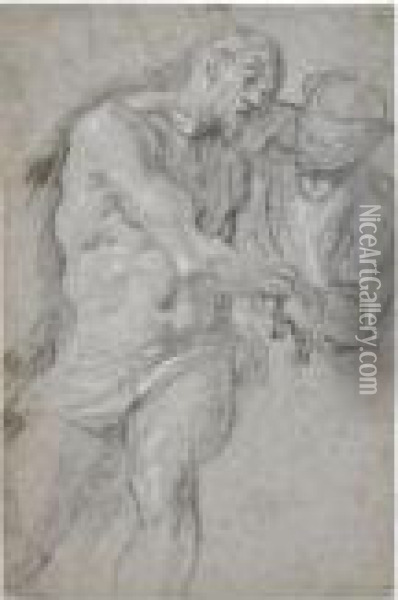 Study Of The Dead Christ Supported By Anotherfigure Oil Painting - Acopo D'Antonio Negretti (see Palma Giovane)