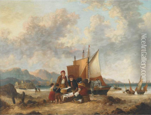The Beach Fish Market Oil Painting - Snr William Shayer