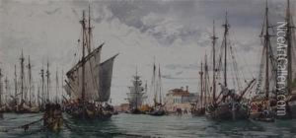 Venetian Harbour View Oil Painting - Gabriele Carelli