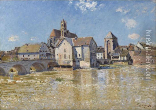 Le Pont De Moret - Matin D'avril Oil Painting - Alfred Sisley
