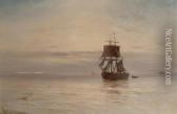 Shipping In Calm Seas Oil Painting - Gustave de Breanski