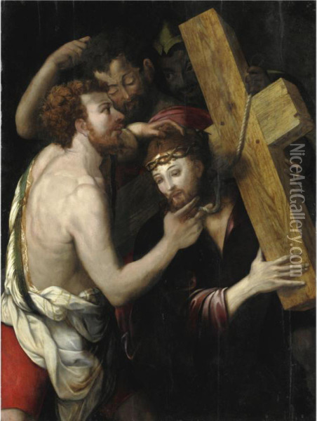 Cristo Portacroce Oil Painting - Giovanni Bernardo Lama