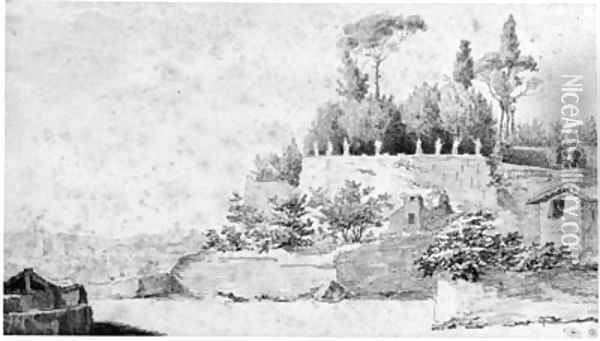 The terraced gardens of a villa overlooking Rome Oil Painting - Lancelot Theodore Turpin De Crisse