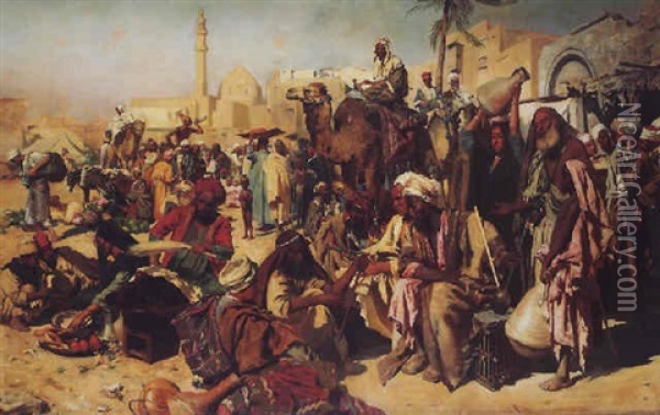 The Marketplace, Cairo Oil Painting - Carl Leopold Mueller