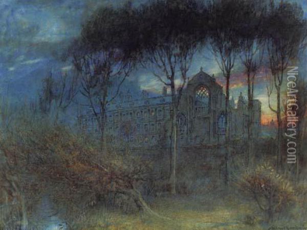 Dusk: The Ruins Of Holyrood Abbey, Edinburgh Oil Painting - Albert Goodwin