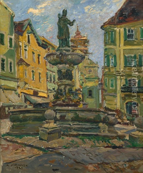 Ansicht Des Willibaldisbrunnens In Eichstatt Oil Painting - Adelbert Niemeyer