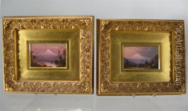 Sunset, Mount Hood, Oregon (+ Sunset, Mount Tacoma, W.t.; Pair) Oil Painting - William Samuel Parrott