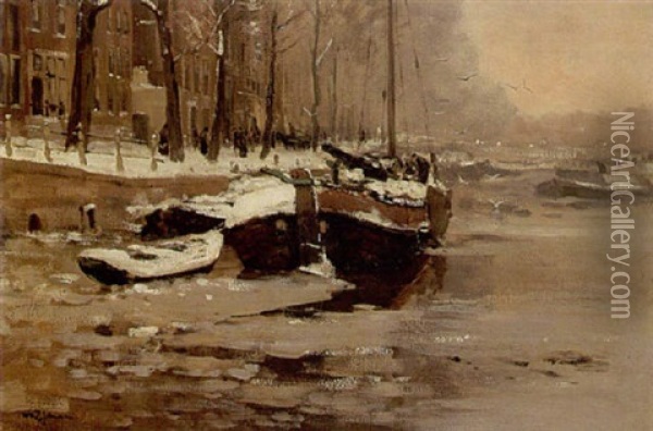 Amsterdamse Gracht In De Winter Oil Painting - Willem George Frederik Jansen