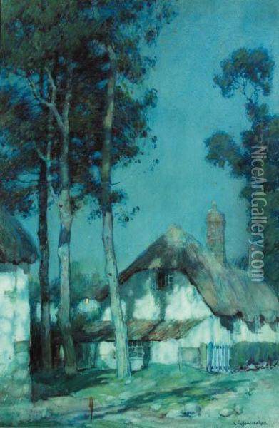Thatched Cottages By Moonlight Oil Painting - Albert Moulton Foweraker