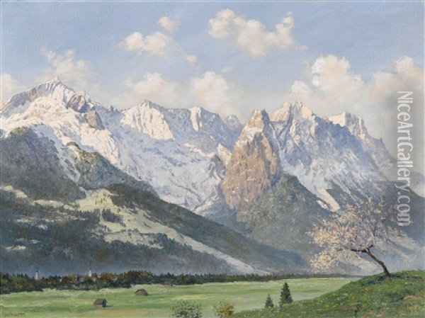 Bluhende Obstbaume Im Wettersteingebirge Oil Painting - Walter Thamm