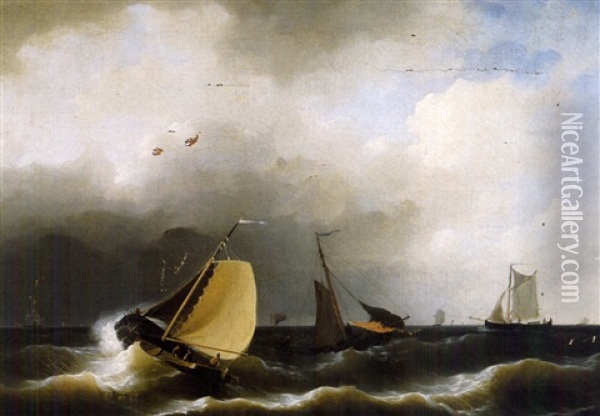 Sailing Vessels Off The Coast Oil Painting - Herman Henry op der Heyde
