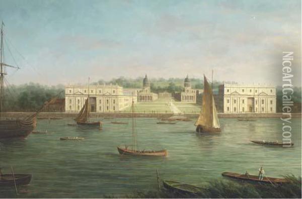 A View Of Greenwich Naval College From Across The Thames Oil Painting - James Hardy