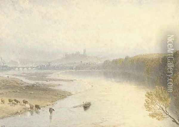 Lancaster from the River Lune Oil Painting - Myles Birket Foster