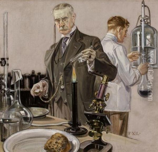 Timing An Experiment, Howard Watch Ad Illustration Oil Painting - Francis Xavier Leyendecker