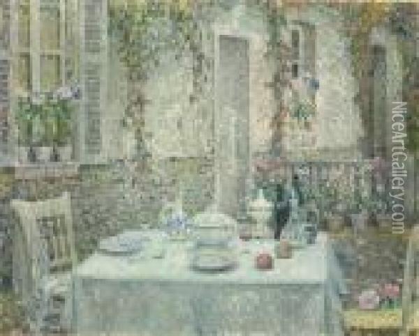 La Table Blanche, Gerberoy Oil Painting - Henri Eugene Augustin Le Sidaner