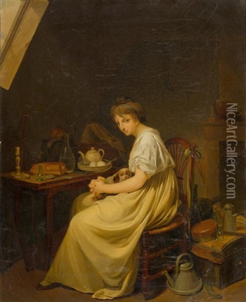 Frau Mit Hund In Einem Interieur Oil Painting - Louis Leopold Boilly