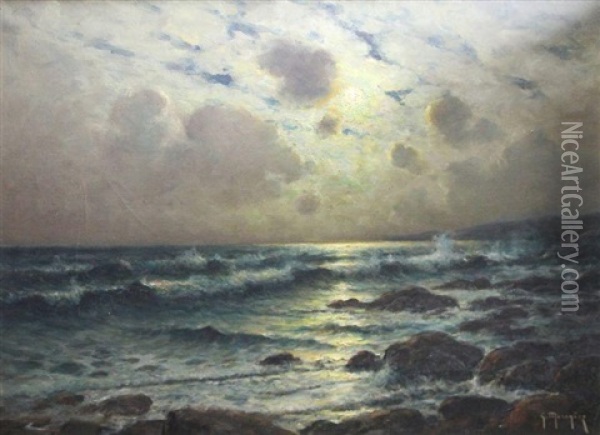 Rivage Au Clair De Lune Oil Painting - Georges Philibert Charles Maroniez