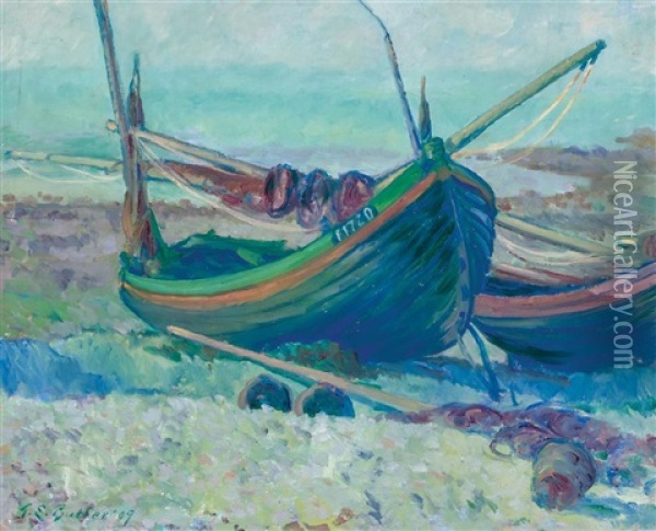 Fishing Boats At Yport Oil Painting - Theodore Earl Butler