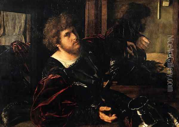 Portrait of a Man in Armour (known as Gaston de Foix} Oil Painting - Giovanni Girolamo Savoldo
