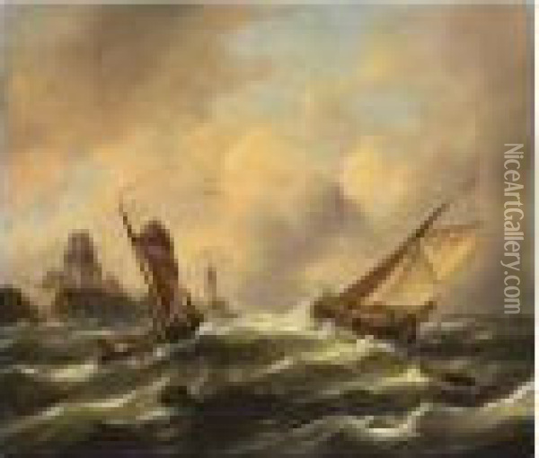 Sailingvessels Off The Coast Oil Painting - Govert Van Emmerik