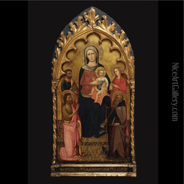 Madonna And Child With St. John The Baptist, St. Anthony Abbot, St. Peter And Mary Magdalene Oil Painting - Lippo D'Andrea