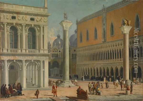 Die Piazzetta In Venedig Mit Dem Dogenpalast Oil Painting - Luca Carlevarijs