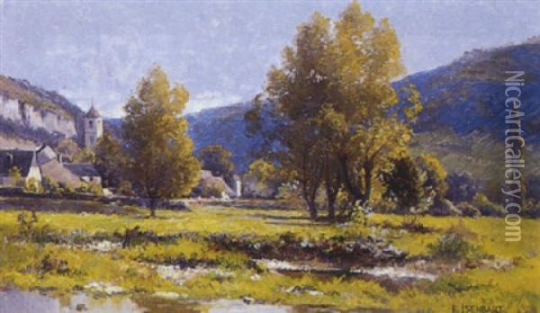 Vue De Village Oil Painting - Marie-Victor-Emile Isenbart