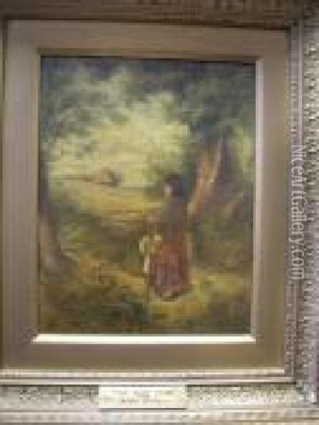 Rural Scene With Agirl Oil Painting - Myles Birket Foster