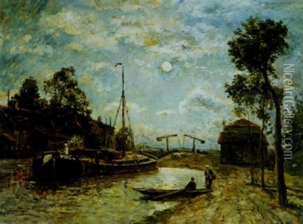Moonrise On The Canal At Saint Denis Oil Painting - Stanislas Lepine