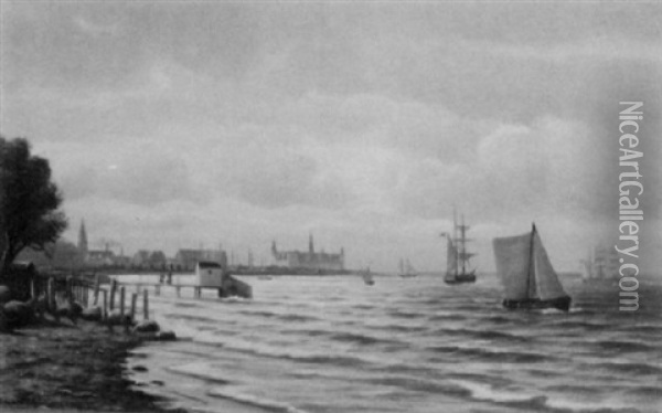 Ships At Sea Oil Painting - Johan Jens Neumann