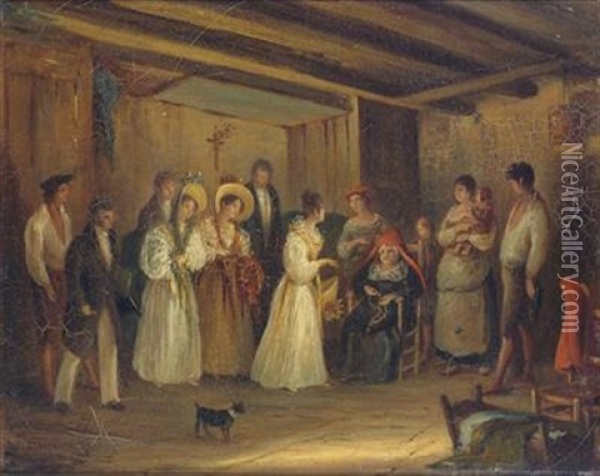 The Duchess Of Berry Visiting An Indigent Family Oil Painting - Felix Marie Ferdinand Storelli
