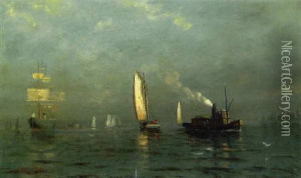 Late Afternoon East River Oil Painting - Arthur Quartley