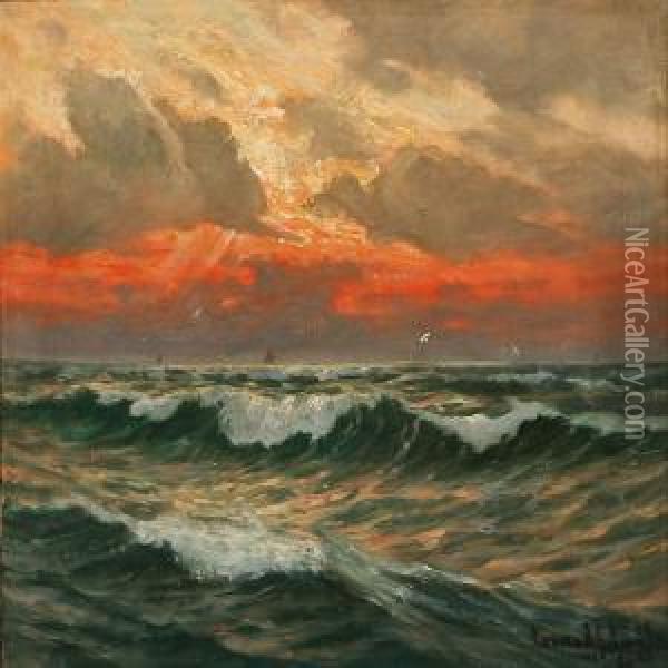 Coastal Scene At Sunset Oil Painting - Conrad Selmyhr