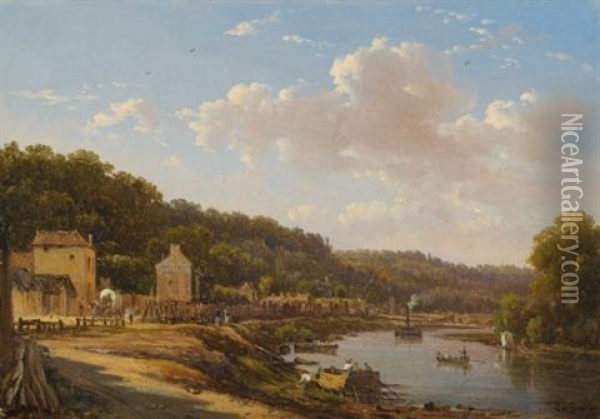 A View Of The Seine And The Coteaux De Suresnes Oil Painting - Victor de Grailly