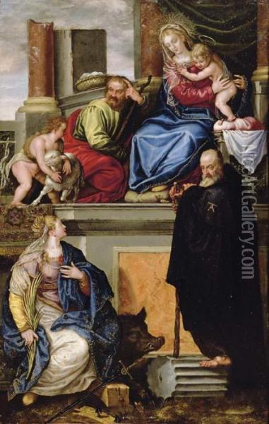 The Holy Family With The Infant Saint John The Baptist Oil Painting - Paolo Veronese (Caliari)