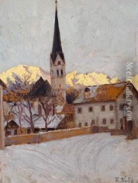 Tiroler Bergdorf Bei Dammerung (imst) Oil Painting - Thomas Walch