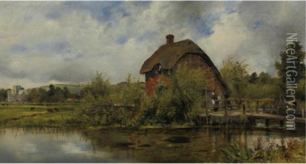 The Old Mill Stream Cottage Oil Painting - Frederick Waters Watts