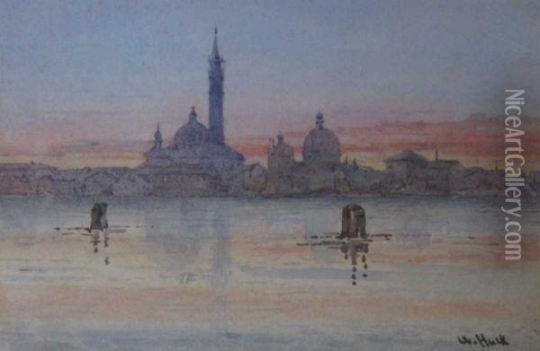 Venetian Skyline At Sunset Oil Painting - F. Hulk