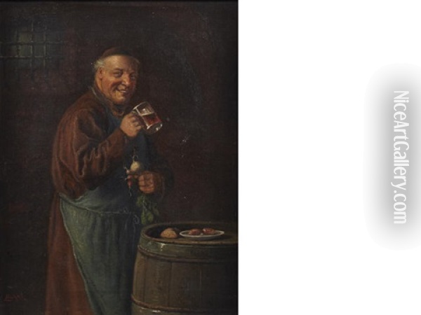 The Monk's Toast (+ Another; Pair) Oil Painting - Ludwig Dominik Kohrl