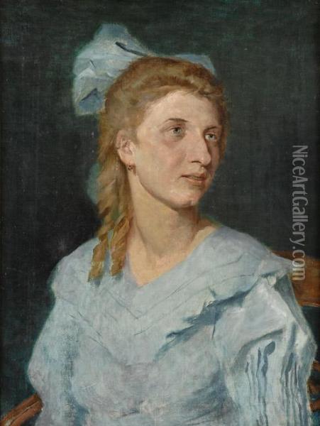 Portrait Einer Jungen Frau. Anbei: Vorzeichnung Fur Dieses Gemalde. Oil Painting - Otolia Kraszewska