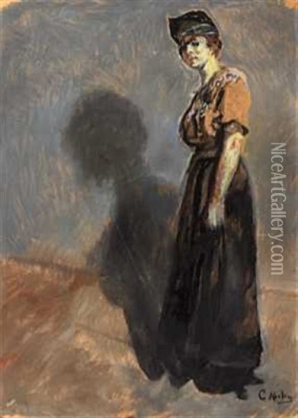 Kvinne Med Hatten Pa Snei Oil Painting - Christian Krohg
