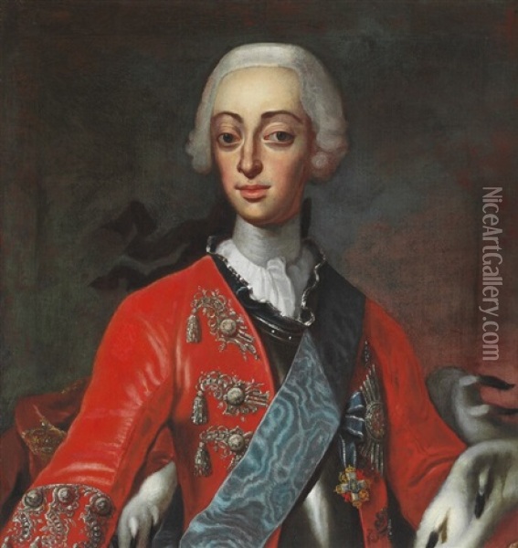 Portrait Of King Frederik V (1723-1766) In The Uniform Of The Horse Guards Oil Painting - Andreas Moller