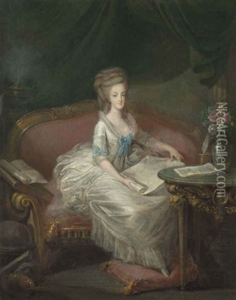 Portrait De Marie-antoinette Assise Dans Un Canape Oil Painting - Louis-Charles Gautier d'Agoty