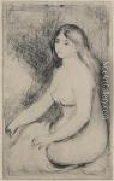 Baigneuse Assise. Oil Painting - Pierre Auguste Renoir
